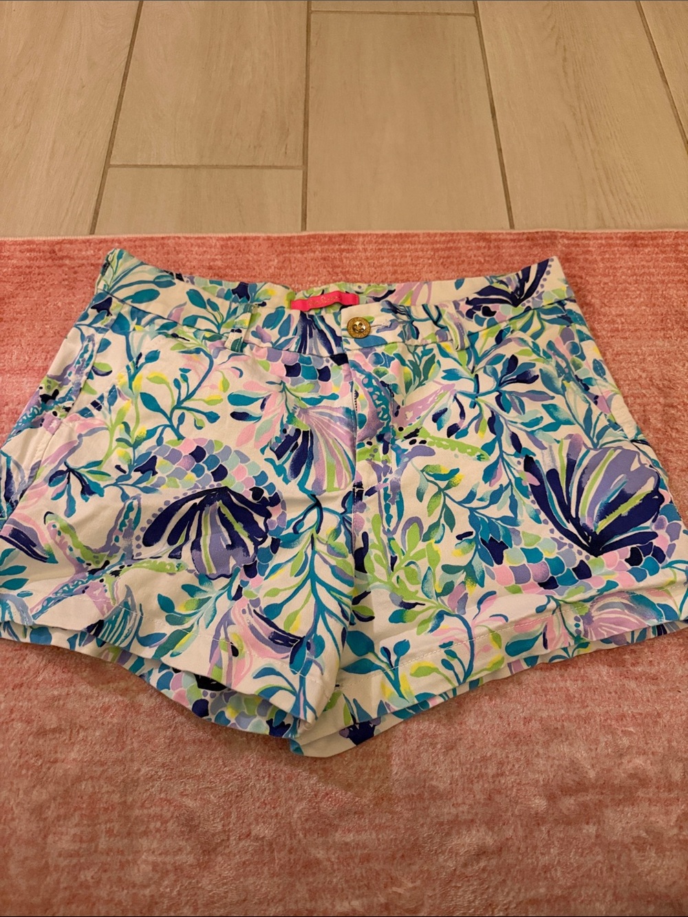 Lilly Pulitzer High-Waist Shell & Seafoam Print Shorts - Blue, Pink, Green